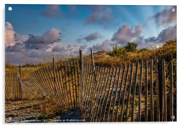 Fence Beside Sunset Beach Acrylic by Darryl Brooks
