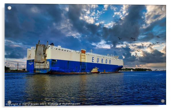 Eukor Container Ship in Savannah River Acrylic by Darryl Brooks