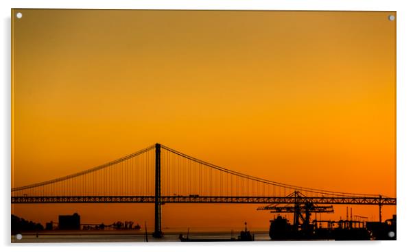 Golden Light on Lisbon Bridge Acrylic by Darryl Brooks