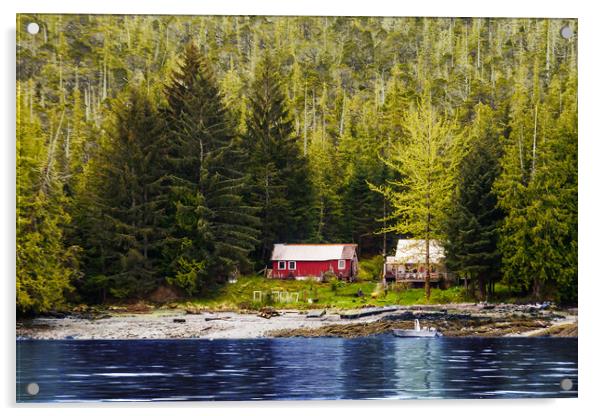 Old Houses on Evergreen Covered Coast Acrylic by Darryl Brooks