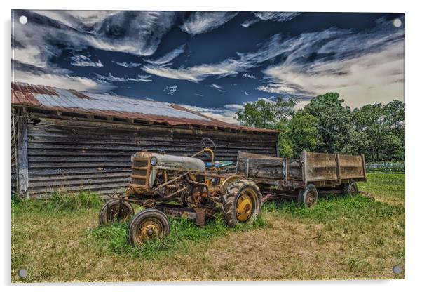 Old Tractor by Barn Acrylic by Darryl Brooks