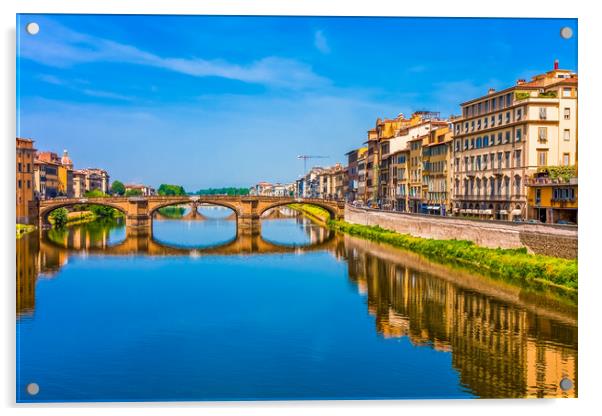 Bridge and Buildings on Arno River Acrylic by Darryl Brooks