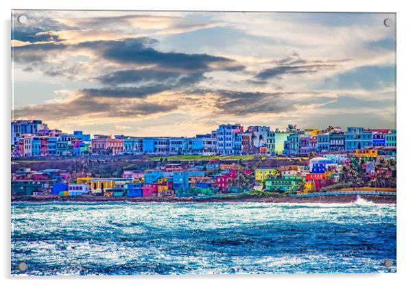 Colorful Village on Coast of San Juan Acrylic by Darryl Brooks