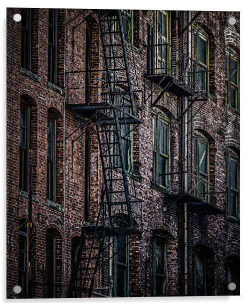 Wrought Iron Fire Escapes in Brick Alley Acrylic by Darryl Brooks