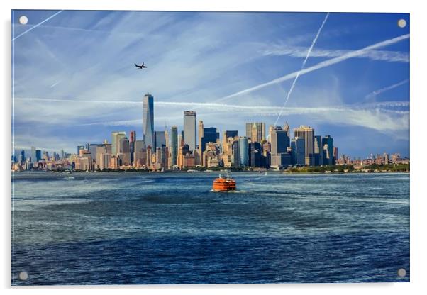 New York City with Ferries and Planes Acrylic by Darryl Brooks