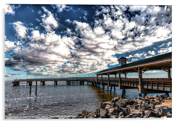 Pier Under Gathering Clouds Acrylic by Darryl Brooks