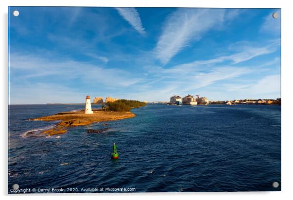Bahamas Lighthouse with Cruise Ships Acrylic by Darryl Brooks