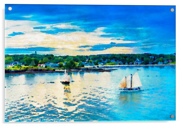 Watercolor Sailboats at Sunset Acrylic by Darryl Brooks