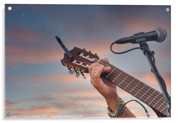 Guitarist Working Freboard Against Dusk Sky Acrylic by Darryl Brooks