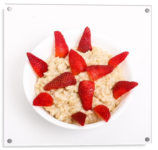 Oatmeal with Cut Strawberries Acrylic by Darryl Brooks
