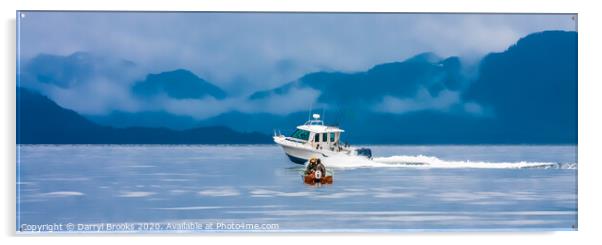 Small Fishing Boat Passed by Large Fishing Boat Acrylic by Darryl Brooks