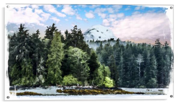 Trees on Shore of Alaska Oil Acrylic by Darryl Brooks