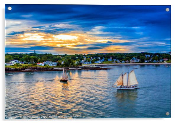 Watercolor Sailboats at Sunset Acrylic by Darryl Brooks