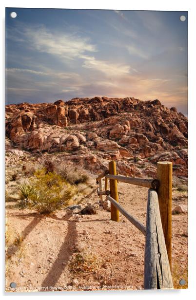 Wood Rail Fence Into Desert Mountains Acrylic by Darryl Brooks