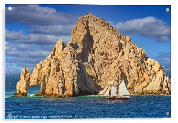 Sailboat Passing Rocks in Cabo San Lucas Acrylic by Darryl Brooks