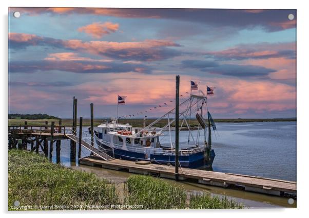 Shirmp Boat at Dock at Sunset Acrylic by Darryl Brooks