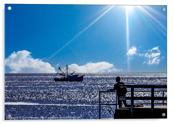 Fisherman and Shrimp Boat Under Sun Acrylic by Darryl Brooks