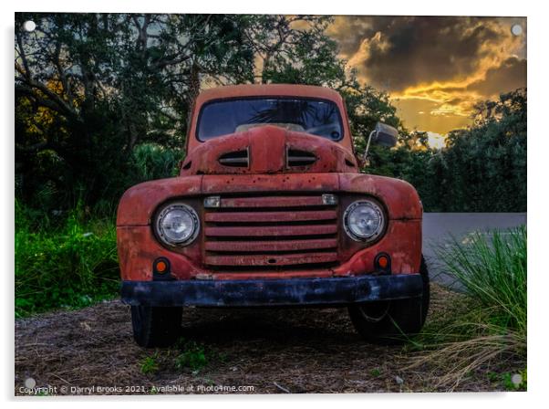 Old Red Truck at Sunset Acrylic by Darryl Brooks