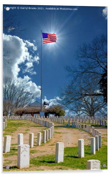 Sun Behind Flag at Cemetery Acrylic by Darryl Brooks