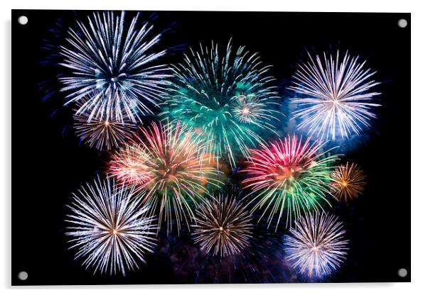 Colorful explosions of festive fireworks Acrylic by Dobrydnev Sergei