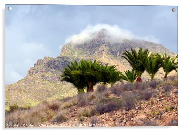 Mountain landscape with palm trees. Acrylic by Valentina Severinova