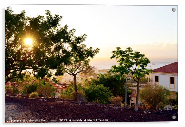 Sunset in Costa Adeje,Tenerife,Canary Islands. Acrylic by Valentina Severinova