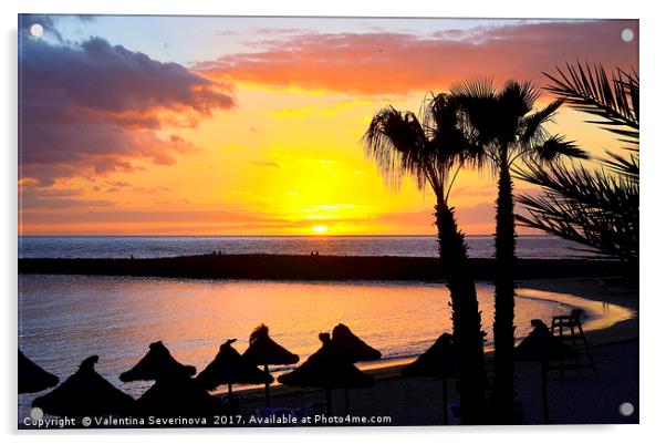 Sunset at ocean beach in Tenerife,Canary Islands. Acrylic by Valentina Severinova