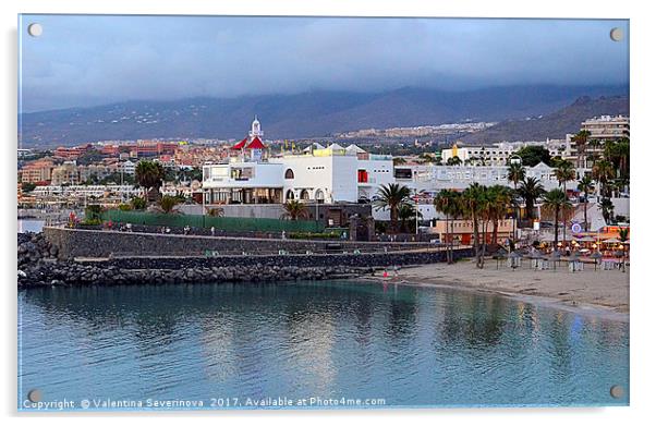 Puerto Colon beach,Tenerife. Acrylic by Valentina Severinova