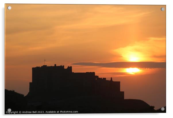 Bamburgh Castle Sunset Silhouette Acrylic by Andrew Bell
