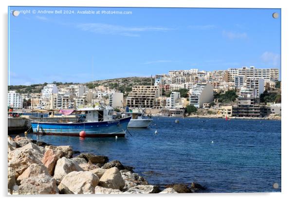 Xemxija Bay, Malta Acrylic by Andrew Bell