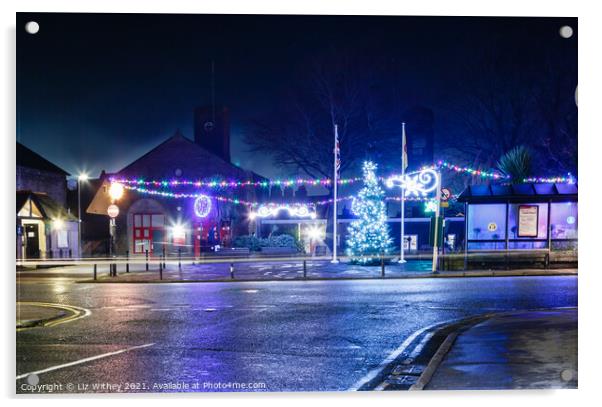 Christmas Lights, Carnforth Acrylic by Liz Withey