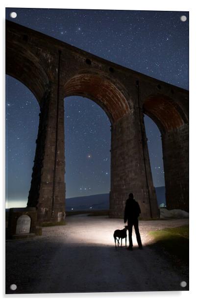One man & his dog, Ribblehead Acrylic by Pete Collins