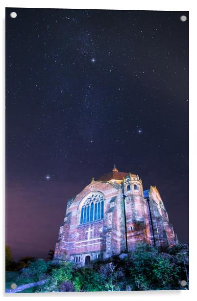 Giggleswick School Chapel starry night Acrylic by Pete Collins