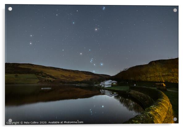 Orion rising over Dovestone reservoir Acrylic by Pete Collins