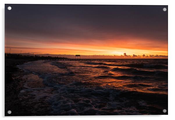 Serene Dawn Over Littlehampton Beach Acrylic by Mel RJ Smith