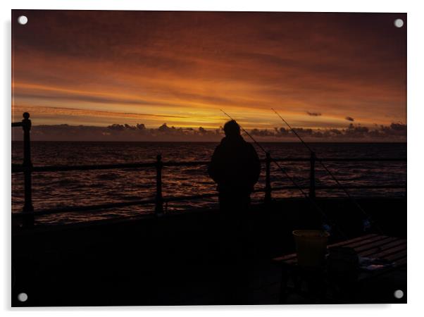"Sunrise Serenity: A Fisherman's Morning Catch" Acrylic by Mel RJ Smith
