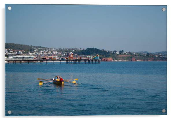 Rowing gig at Paignton Acrylic by Simon J Beer