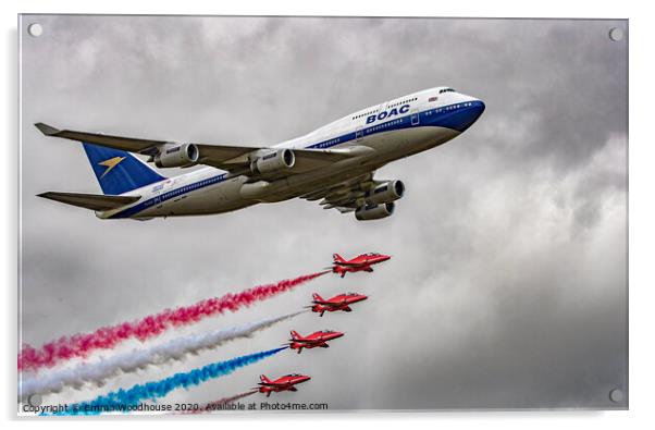 BOAC 747 and Red Arrows Acrylic by Emma Woodhouse