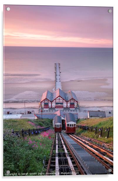 Sunset at Saltburn-by-the-Sea Tramway Acrylic by Sarah Smith
