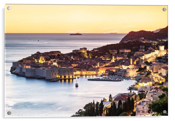 Dubrovnik City Lights Acrylic by Sarah Smith