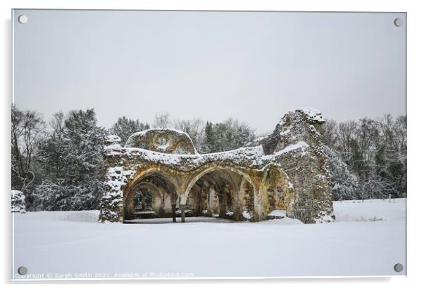 Waverley Abbey Ruins in the Snow Acrylic by Sarah Smith