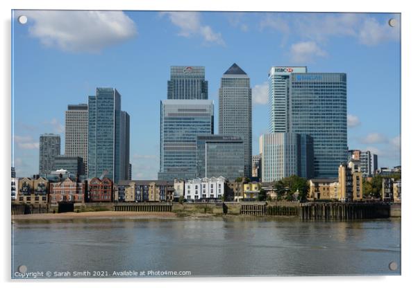 Canary Wharf from North Greenwich Acrylic by Sarah Smith