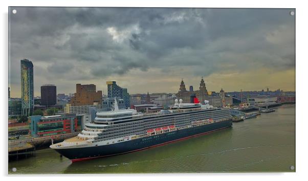 The Queen Elizabeth Cruise liner in Liverpool  Acrylic by Paul Raynard