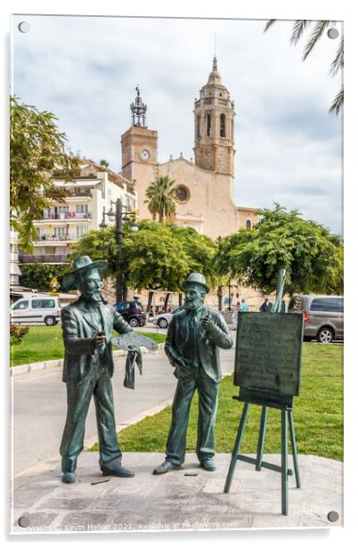 Bronze statues on Sitges promenade Acrylic by Kevin Hellon