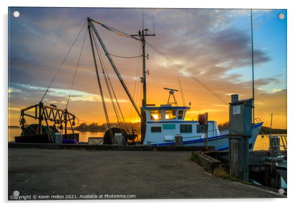 Fishing boats at sunrise. Acrylic by Kevin Hellon