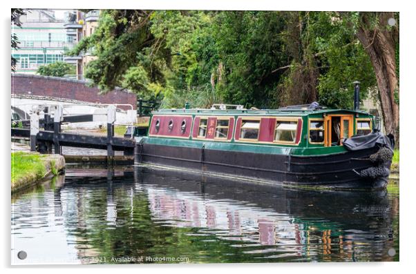 Narrowboat leaving Uxbridge Lock  Acrylic by Kevin Hellon