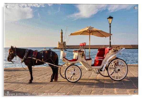 Horse and carriage with the Venetian harbour and l Acrylic by Kevin Hellon