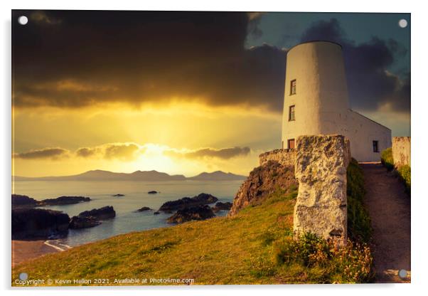 Tyr Mawr lighthouse at sunse Acrylic by Kevin Hellon