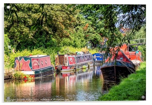 Narrowboats on the Grand Union Canal, Aylesbury Acrylic by Kevin Hellon