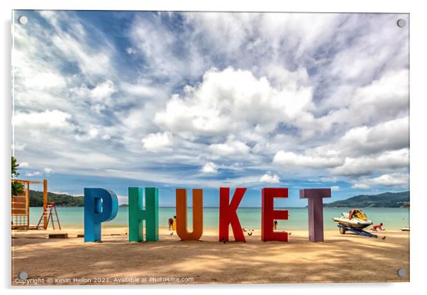 Sign for Phuket on Patong Beach, Thailand Acrylic by Kevin Hellon